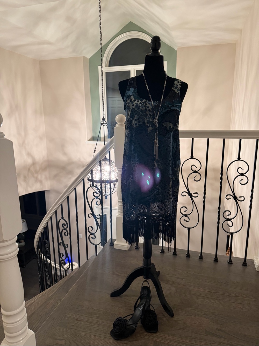 Black Swan Black Fringe Beaded Shift Dress